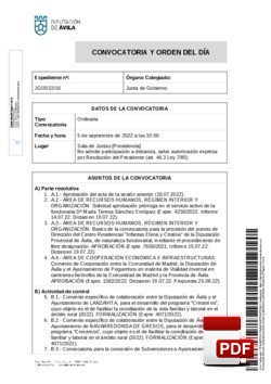 Orden del día, Pleno 16/2022 del lunes, 05 de septiembre de 2022