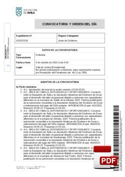 Orden del día, Pleno 18/2022 del martes, 04 de octubre de 2022