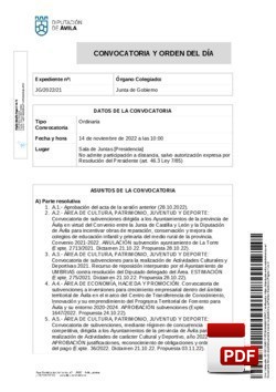 Orden del día, Pleno 21/2022 del lunes, 14 de noviembre de 2022