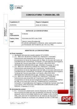 Orden del día, Pleno 1/2023 del lunes, 09 de enero de 2023