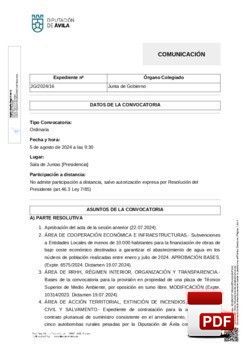 Orden del día, Pleno 16/2024 del lunes, 05 de agosto de 2024