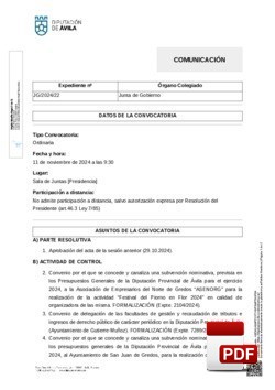 Orden del día, Pleno 22/2024 del lunes, 11 de noviembre de 2024