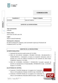 Orden del día, Pleno 2/2025 del lunes, 20 de enero de 2025
