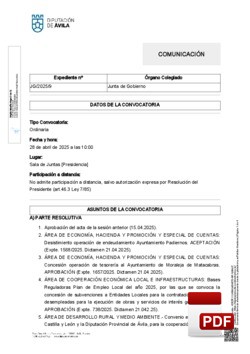 Orden del día, Pleno 9/2025 del lunes, 28 de abril de 2025