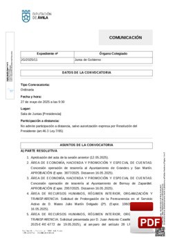 Orden del día, Pleno 11/2025 del martes, 27 de mayo de 2025