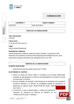 Orden del día, Pleno 15/2025 del martes, 15 de julio de 2025
