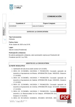 Orden del día, Pleno 20/2025 del martes, 28 de octubre de 2025