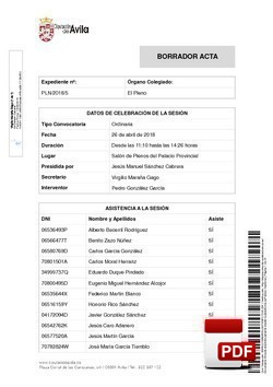 Pleno 5/2018 del sábado, 28 de abril de 2018
