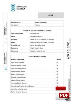 Pleno 9/2023 del jueves, 29 de junio de 2023