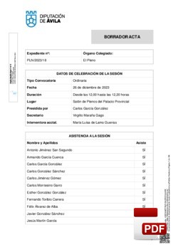 Pleno 18/2023 del martes, 26 de diciembre de 2023