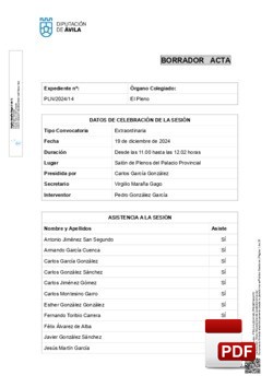 Pleno 14/2024 del jueves, 19 de diciembre de 2024