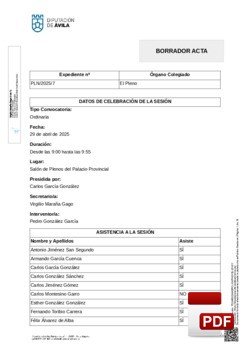Pleno 7/2025 del martes, 29 de abril de 2025