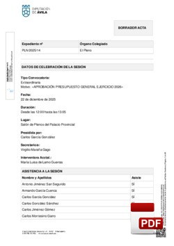 Pleno 14/2025 del lunes, 22 de diciembre de 2025