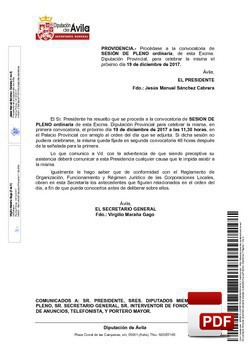 Orden del día, Pleno 18/2017 del martes, 19 de diciembre de 2017