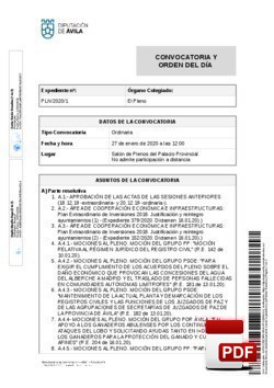 Orden del día, Pleno 01/2020 del lunes, 27 de enero de 2020