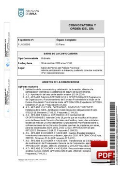 Orden del día, Pleno 05/2020 del jueves, 30 de abril de 2020