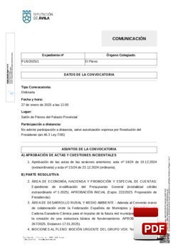 Orden del día, Pleno 01/2025 del lunes, 27 de enero de 2025