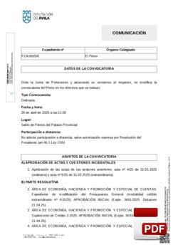 Orden del día, Pleno 06/2025 del lunes, 28 de abril de 2025