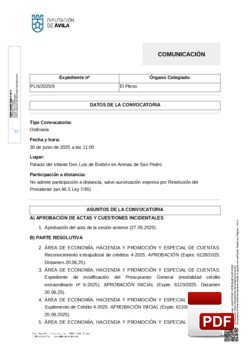 Orden del día, Pleno 09/2025 del lunes, 30 de junio de 2025