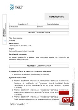 Orden del día, Pleno 12/2025 del martes, 28 de octubre de 2025