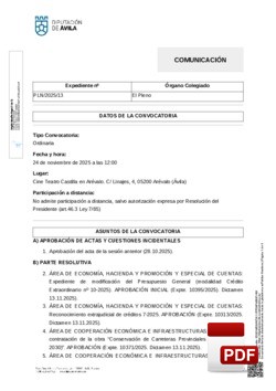 Orden del día, Pleno 13/2025 del lunes, 24 de noviembre de 2025