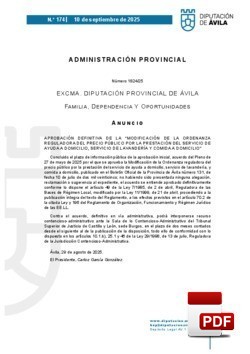 Ordenanza reguladora del precio p&uacute;blico por la prestaci&oacute;n del servicio de ayuda a domicilio, lavander&iacute;a, comida a domicilio y teleasistencia.