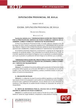 Ordenanza reguladora del precio público por la prestación del servicio de ayuda a domicilio, lavandería, comida a domicilio y teleasistencia.