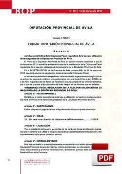 Ordenanza reguladora de la tasa por la utilización de maquinaria de la Diputación