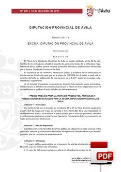 Ordenanza reguladora del precio público para la venta de productos, artículos y publicaciones.