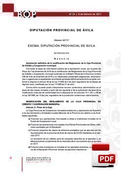 Modificación reglamento de la Caja Provincial de Crédito y Cooperación Municipal