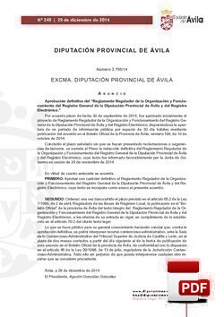 Reglamento Regulador de ls Organización y Funcionamiento del Registro General y del Registro Electrónico