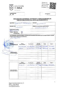 Declaración de intereses, actividades y bienes patrimoniales de Antonio Jiménez San Segundo