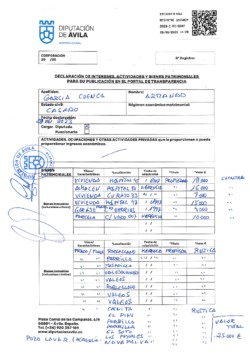 Declaración de intereses, actividades y bienes patrimoniales de Armando García Cuenca