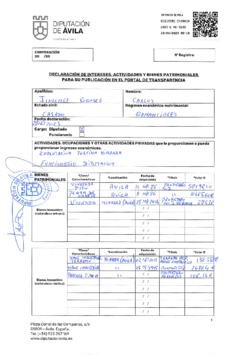 Declaración de intereses, actividades y bienes patrimoniales de Carlos Jiménez Gómez