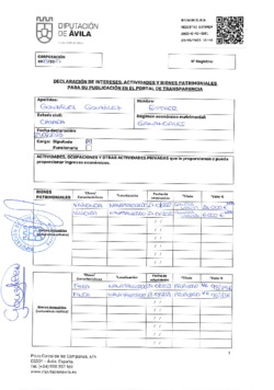 Declaración de intereses, actividades y bienes patrimoniales de Esther González González