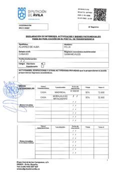 Declaración de intereses, actividades y bienes patrimoniales de Félix Álvarez de Alba