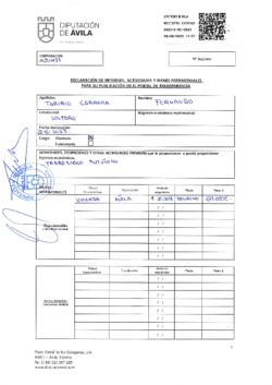 Declaración de intereses, actividades y bienes patrimoniales de Fernando Toribio Carrera