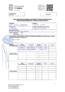 Declaración de intereses, actividades y bienes patrimoniales de José Luis del Nogal Herráez