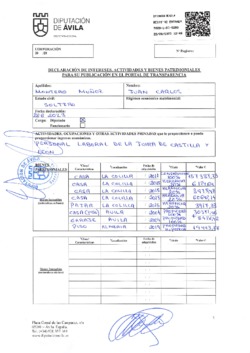 Declaración de intereses, actividades y bienes patrimoniales de Juan Carlos Montero Muñoz