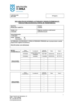 Declaración de intereses, actividades y bienes patrimoniales de Juana Robledo Martín