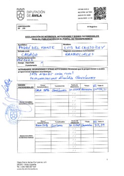 Declaración de intereses, actividades y bienes patrimoniales de Luis de Cristo Rey Padró del Monte