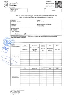 Declaración de intereses, actividades y bienes patrimoniales de María Josefa del Pozo Manso