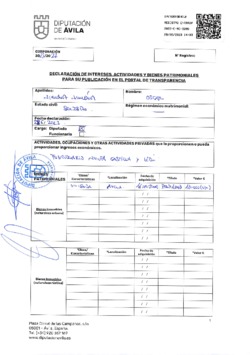 Declaración de intereses, actividades y bienes patrimoniales de Oscar Jiménez Jiménez