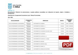 Relación de subvenciones concedidas 2022: Planes Provinciales