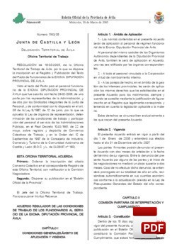 Convenio colectivo del Pacto de Funcionarios de la Excma. Diputación de Ávila.