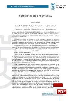 Bases Generales para la Estabilización de Empleo Temporal de la Diputación de Ávila