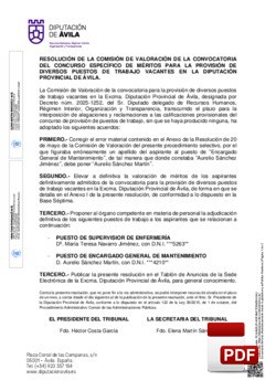 Resolución de la Comisión de Valoración y propuesta de puestos