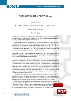 Modificación de la RPT (Relación de Puestos de Trabajo) de la Diputación de Ávila
