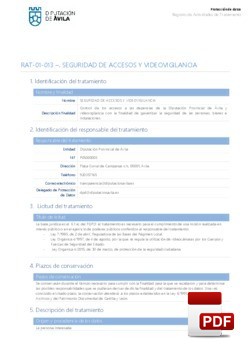 Control de los accesos a las depencias de la Diputación Provincial de Ávila y videovigilancia.
